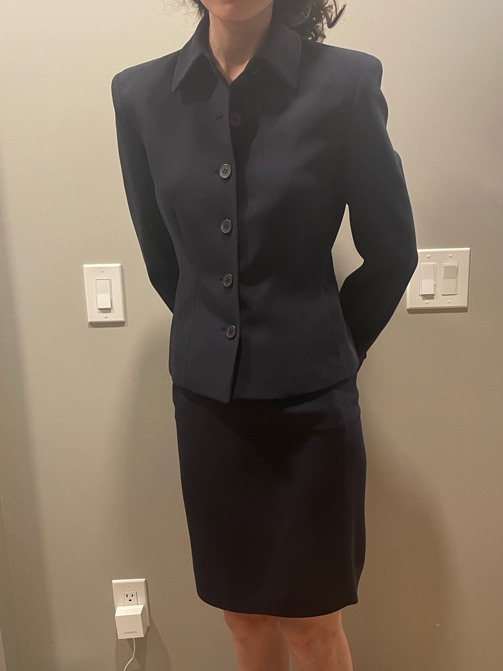 Vintage Y2K Jones New York Navy Two-Piece Suit Jacket & Skirt